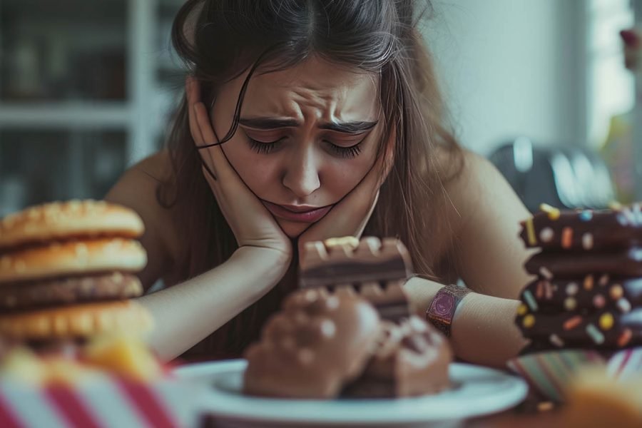 Imagen de una mujer con comida basura